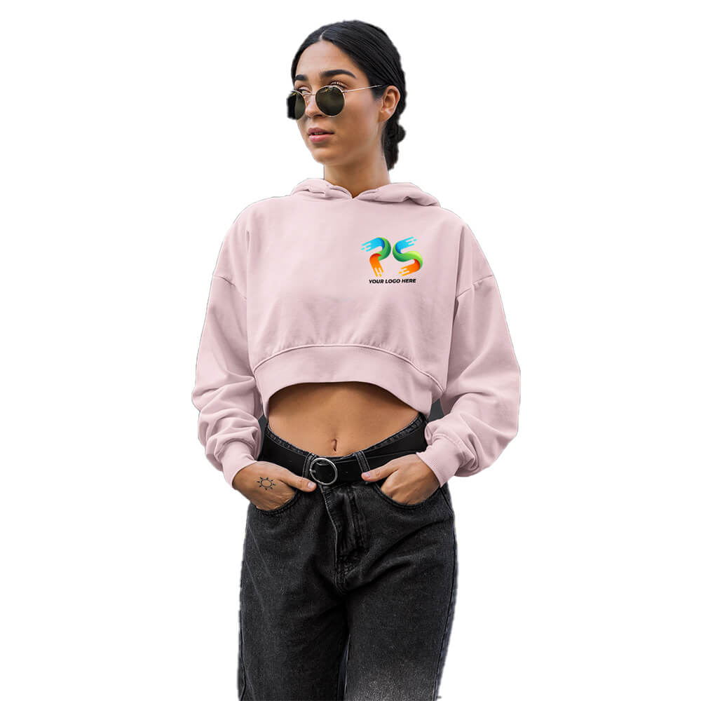 Soft Pink Customised Women's Crop Hoodie - Front Print
