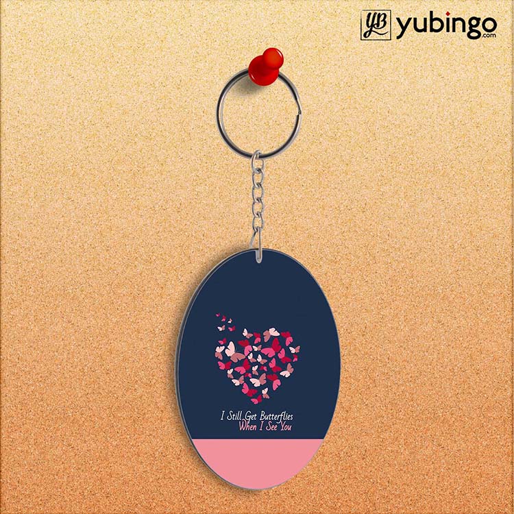 Butterflies on Seeing You Oval Key Chain-Image2