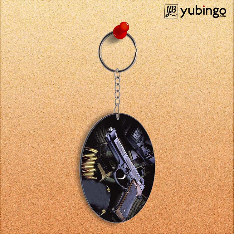 Guns And Bullets Oval Key Chain-Image2