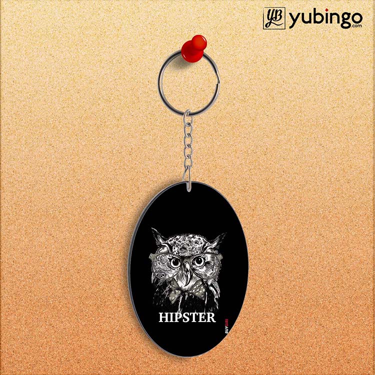 Hipster Owl Oval Key Chain-Image2