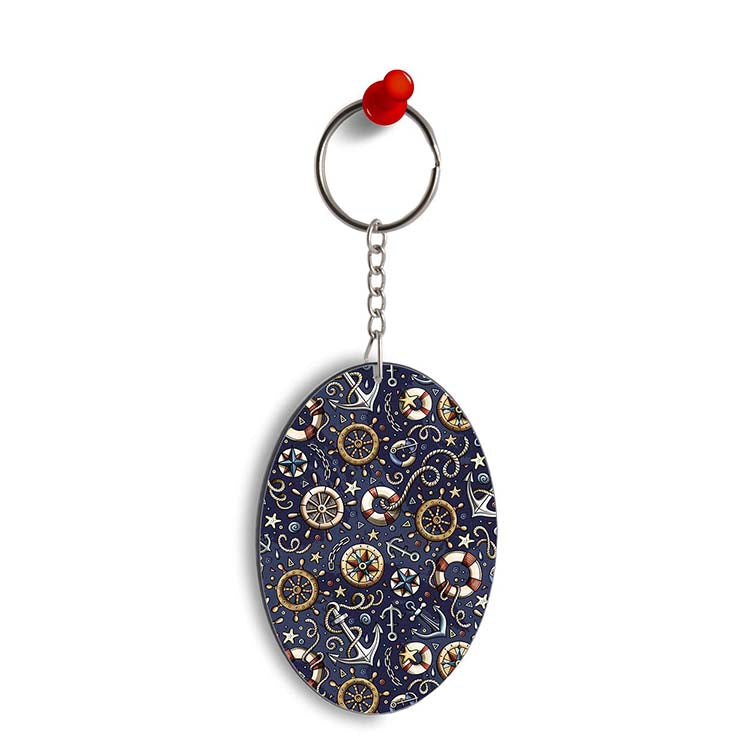 Nautical Blue Oval Key Chain