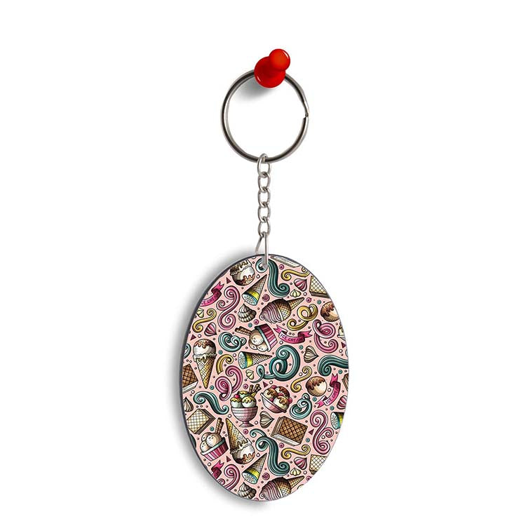 Pink Ice Cream Oval Key Chain