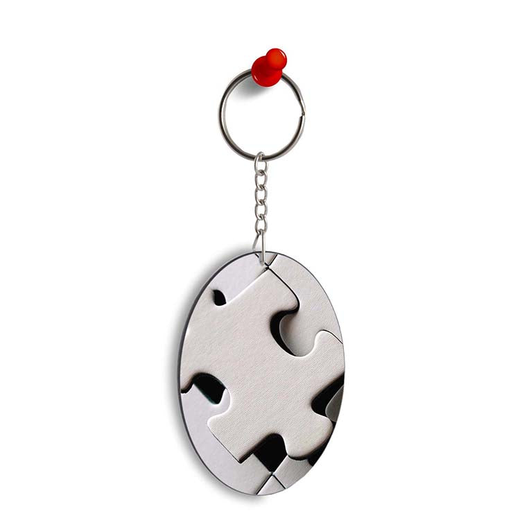 White Stylish Puzzle Oval Key Chain