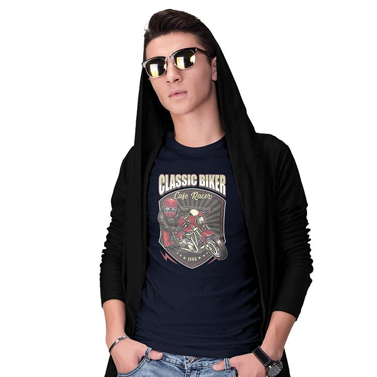 Classic Biker Men T-Shirt-Navy Blue