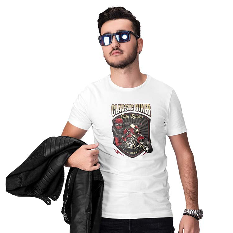 Classic Biker Men T-Shirt-White