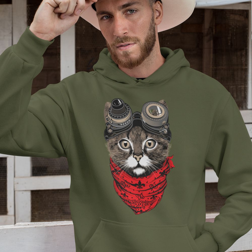 Cute Cat Hoodie-Olive
