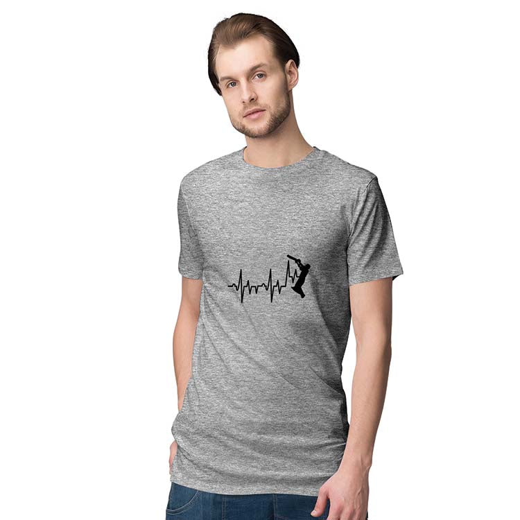 Heart Beats for Cricket Men T-Shirt-Grey Melange