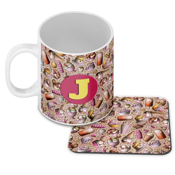 Ice Cream Overload Customised Alphabet Coffee Mug With Coaster