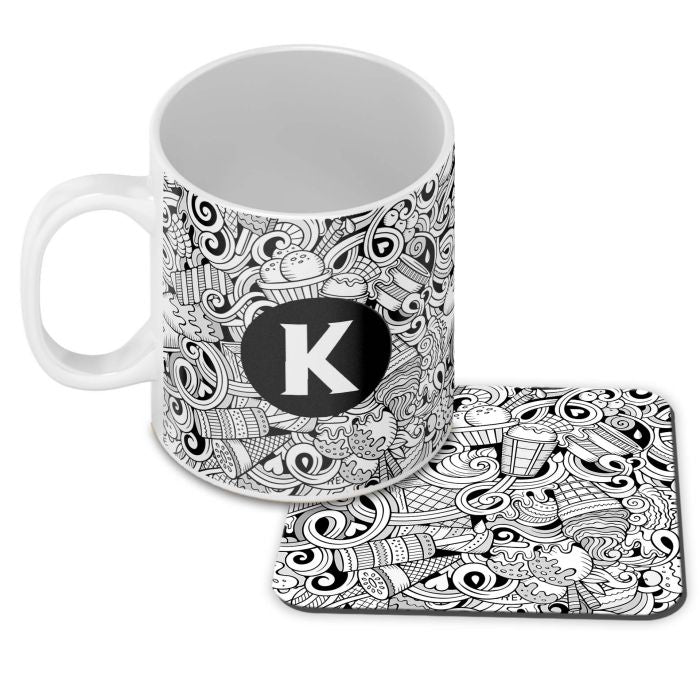 Ice Cream Sketch Customised Alphabet Coffee Mug With Coaster