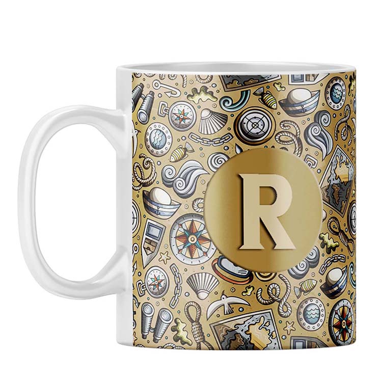 Nautical Brown Customised Alphabet Coffee Mug