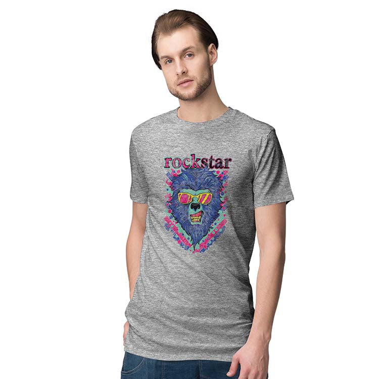 Rockstar Lion Men T-Shirt-Grey Melange