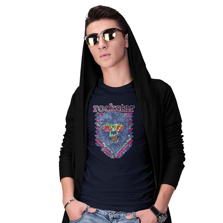 Rockstar Lion Men T-Shirt-Navy Blue