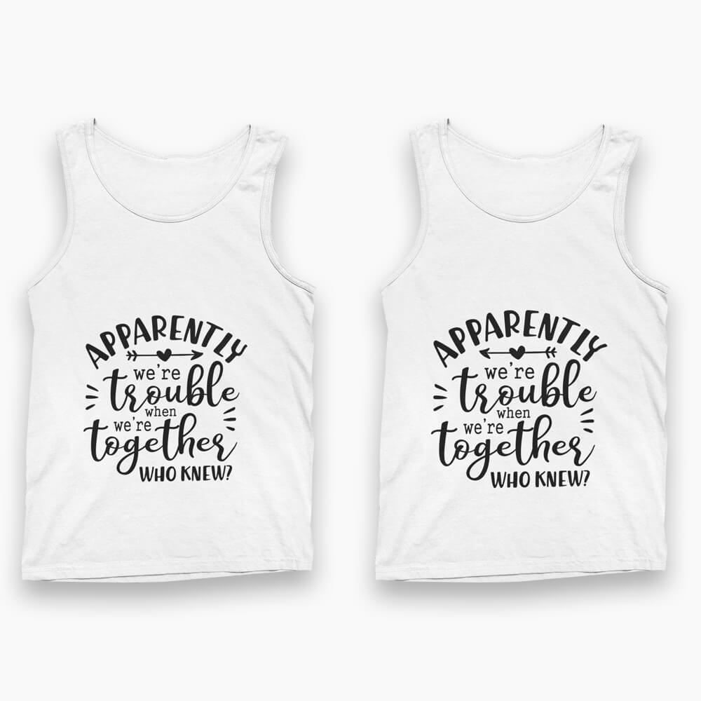 Trouble Together Tank Tops-White