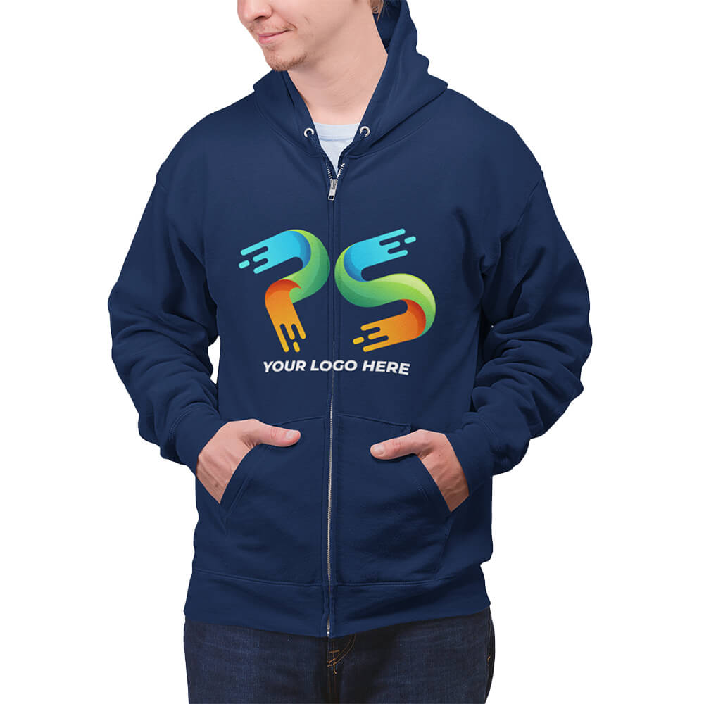 Navy Blue Customised Zipper Hoodie - Front Print