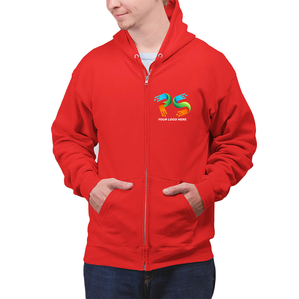 Red Black Customised Zipper Hoodie - Front Print