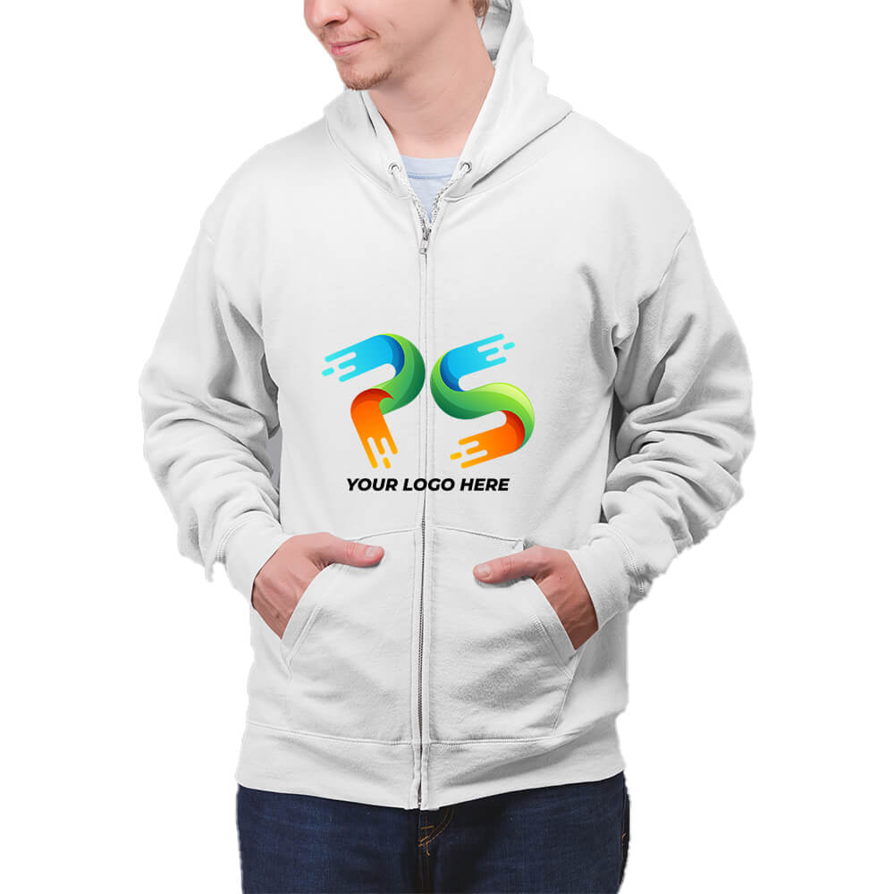 White Customised Zipper Hoodie - Front Print