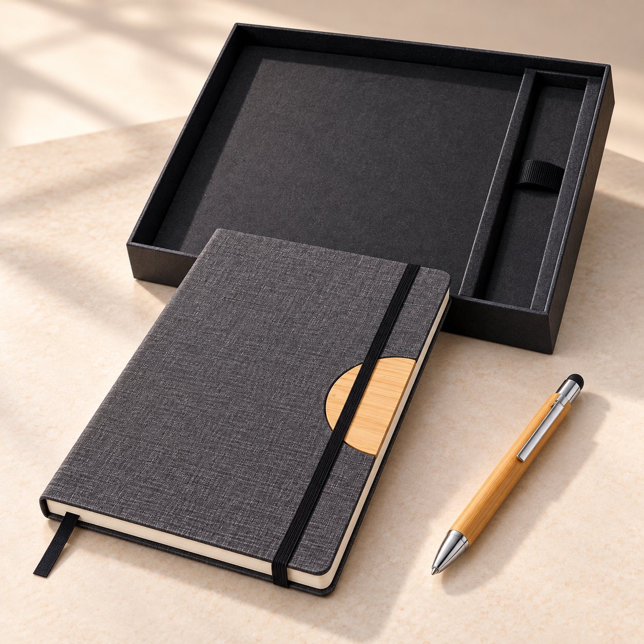 Click to zoom Bamboo-panel notebook and pen set