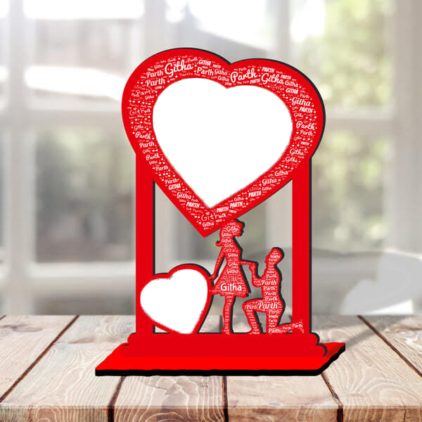 High Gloss Wood Cut Out Photo Frame with Love Mosaic Name