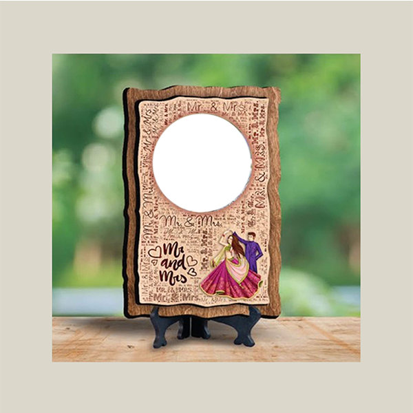 Mr. & Mrs. Wooden Plaque Photo Frame - MDF Wood, 6x8 Inches