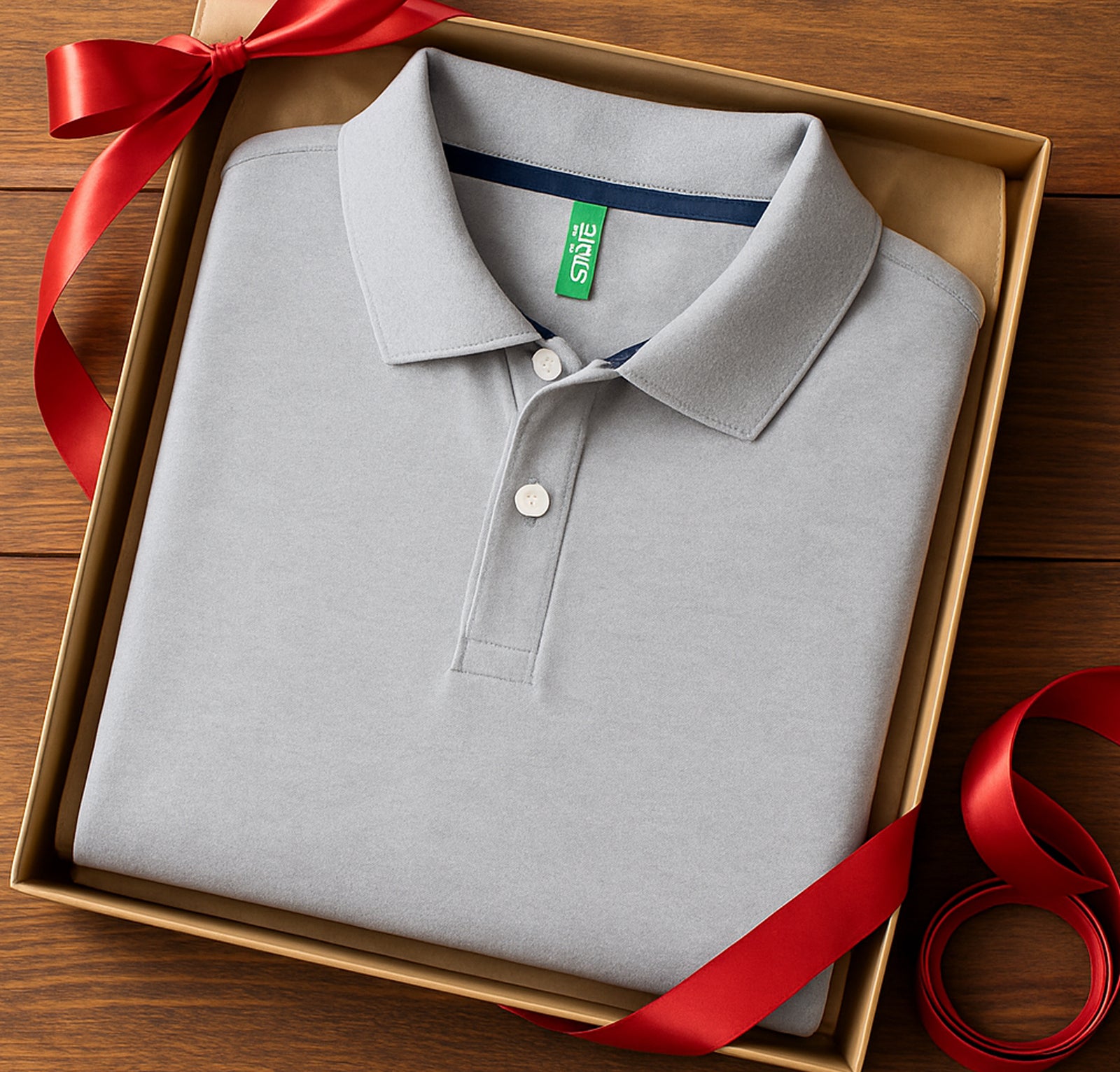 “Close-up collar detail of Benetton UCB Polo T-Shirt – grey”