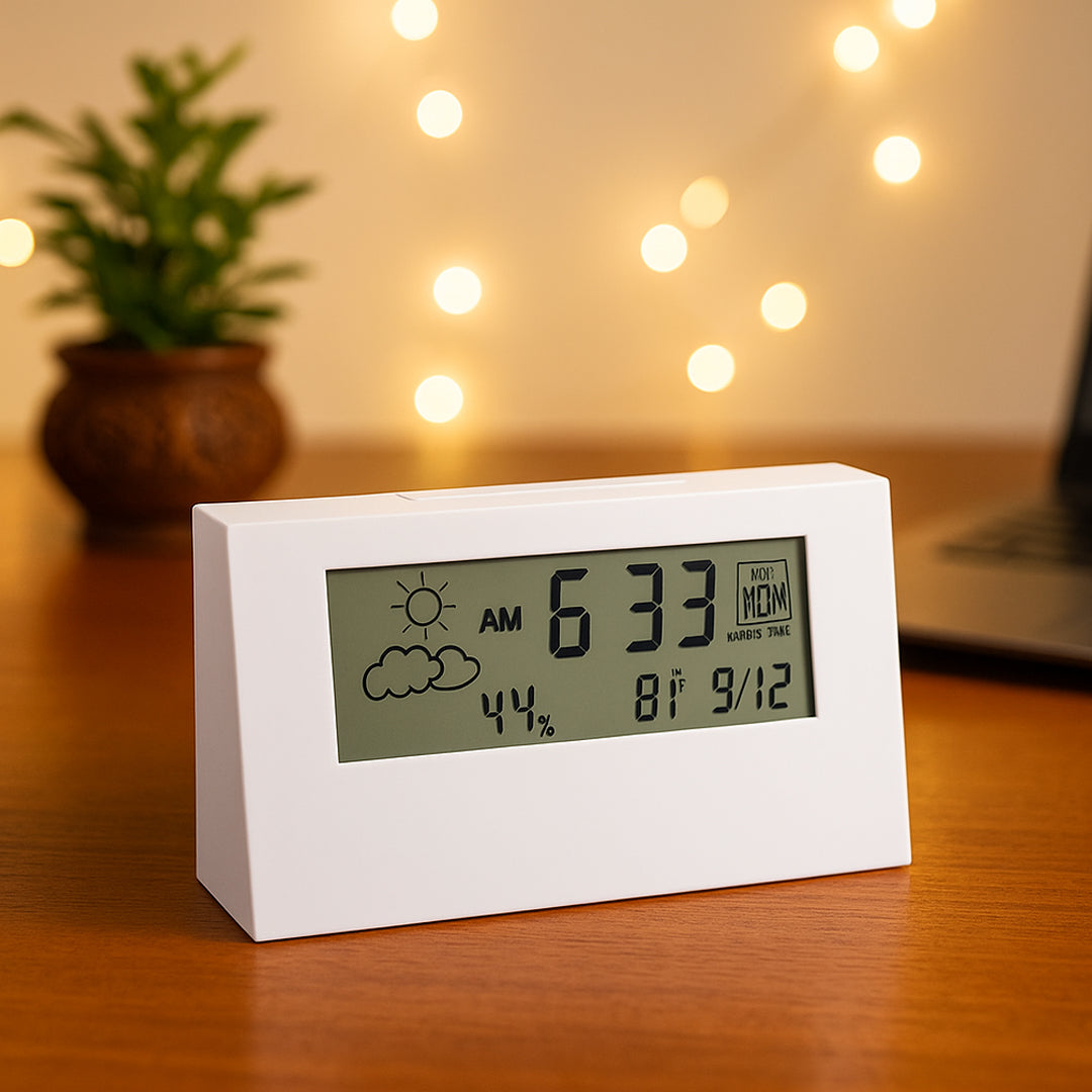 A104  Sharp Weather Station Clock with Backlight – Power Plus