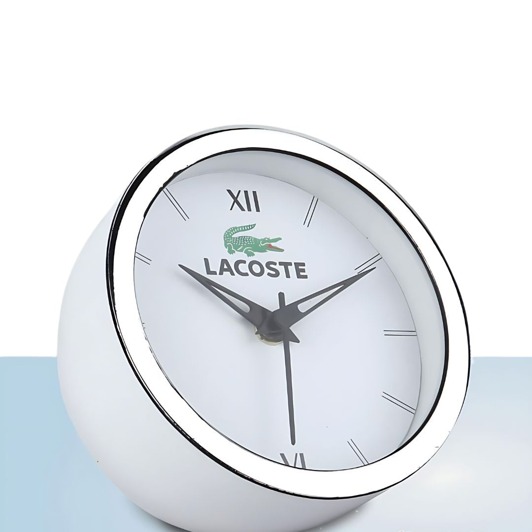 Elegant white dial table clock with silver rim