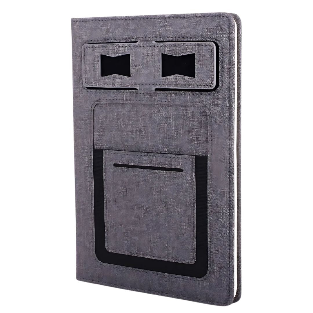 A5 PU notebook with phone stand and card pocket – front view