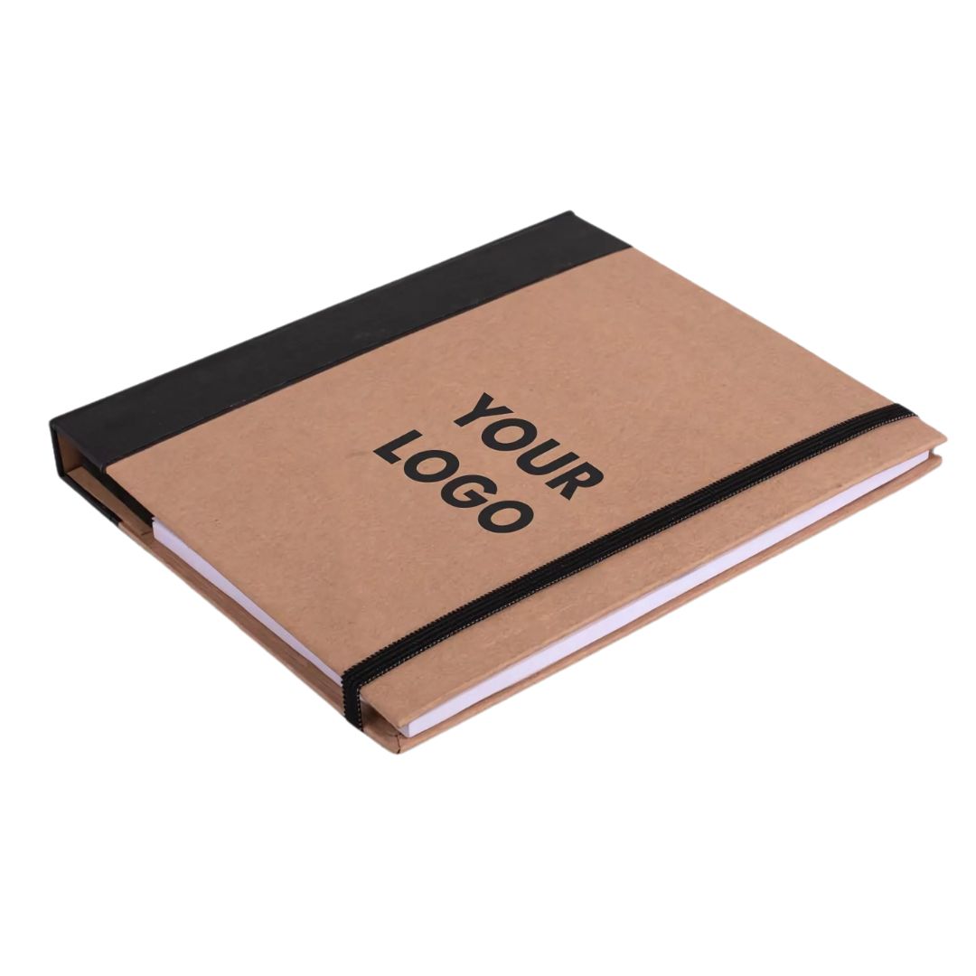 Customizable eco notebook with elastic band and logo branding area