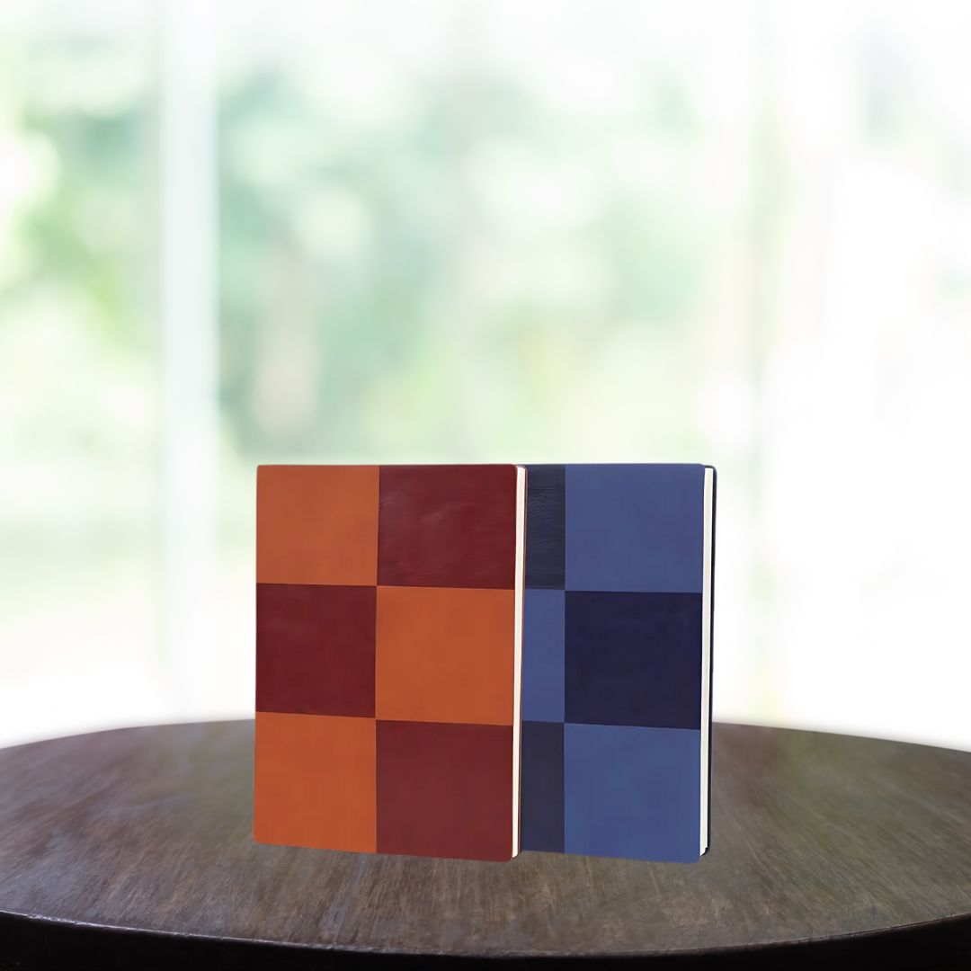Checkered 2 tone blue notebook with bookmark ribbon