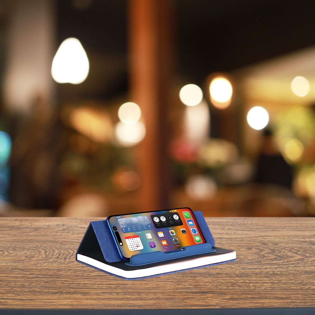 B170 – A5 Notebook with Hard Pen Slot and Folding Cover Phone Stand