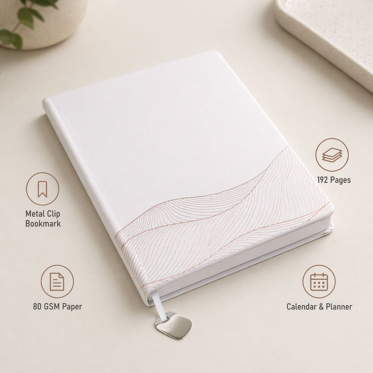Wave White Hard bound notebook with Rose gold leafing  — corporate gift