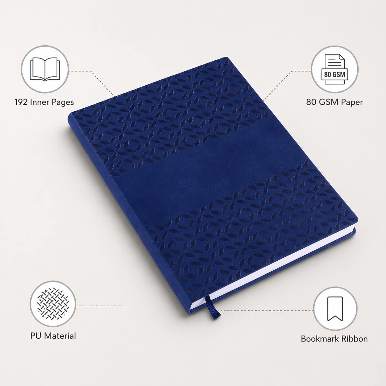 Floral PU notebook with bookmark ribbon Blue — corporate gift