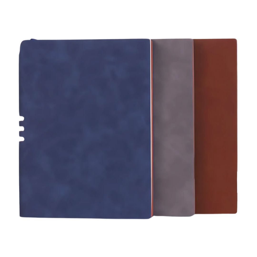 Classic grey PU notebook with pen slot and bookmark ribbon