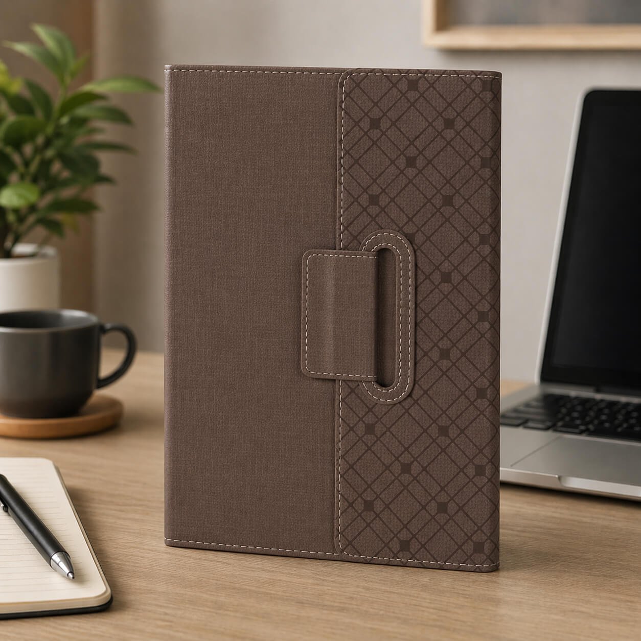 FoldBook Nook: A5 Notebook with magnetic flap closure Brown — corporate gift