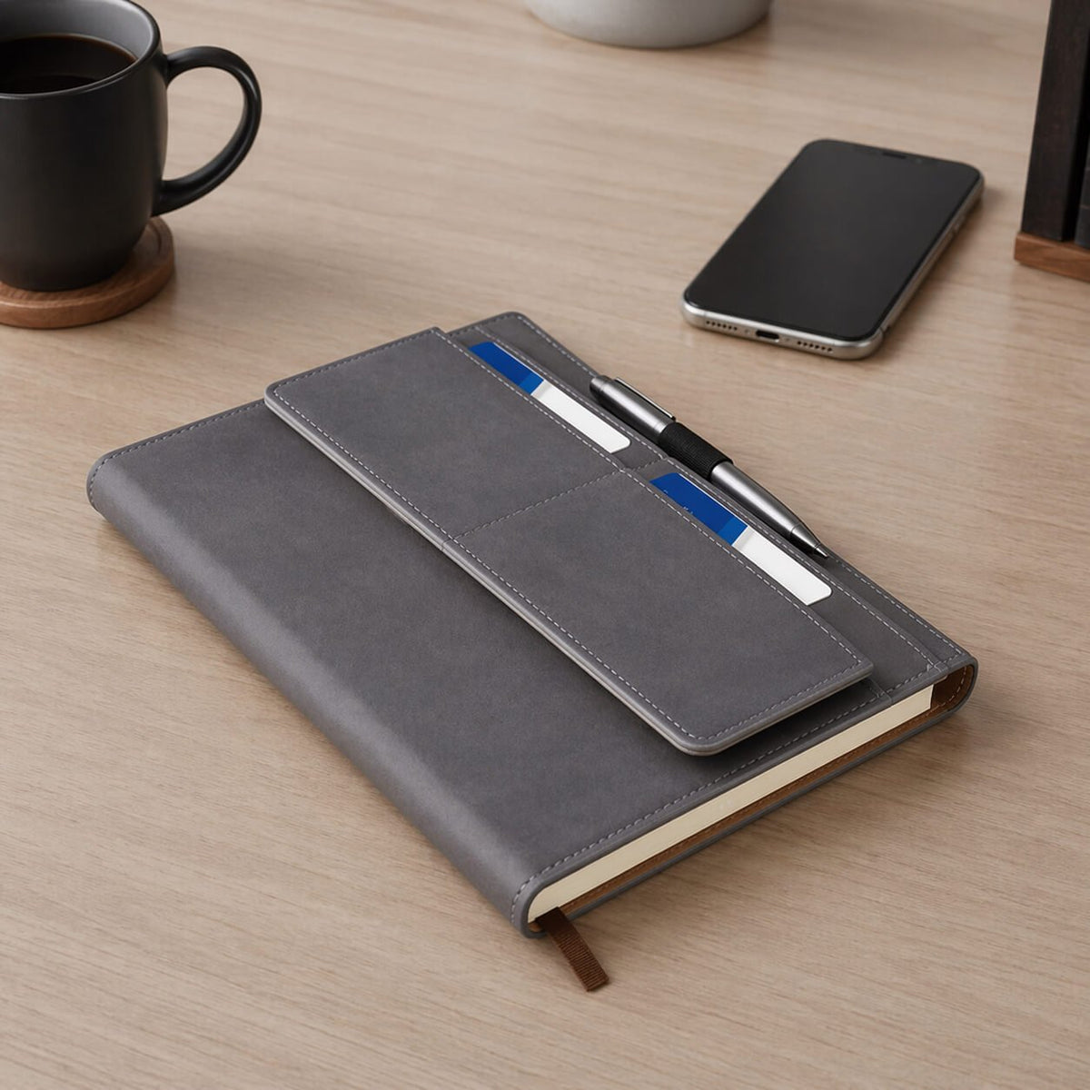 FoldBook Stash: A5 Notebook with magnetic flap closure Grey — corporate gift