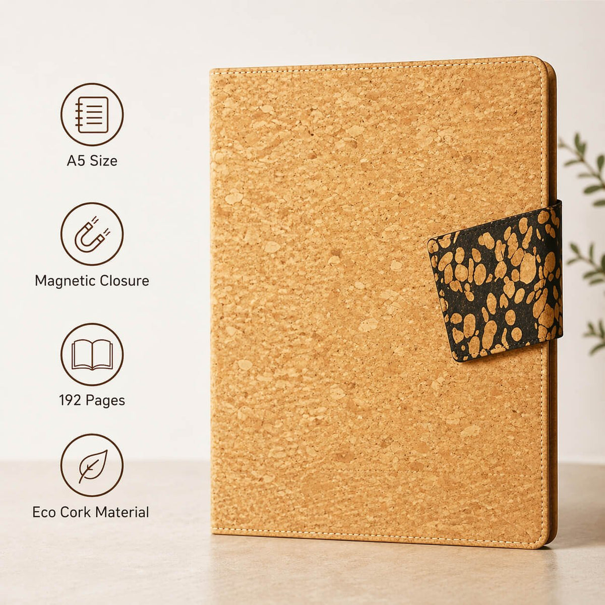 Cork Duomag: A5 Cork Notebook with magnetic flap closure  — corporate gift