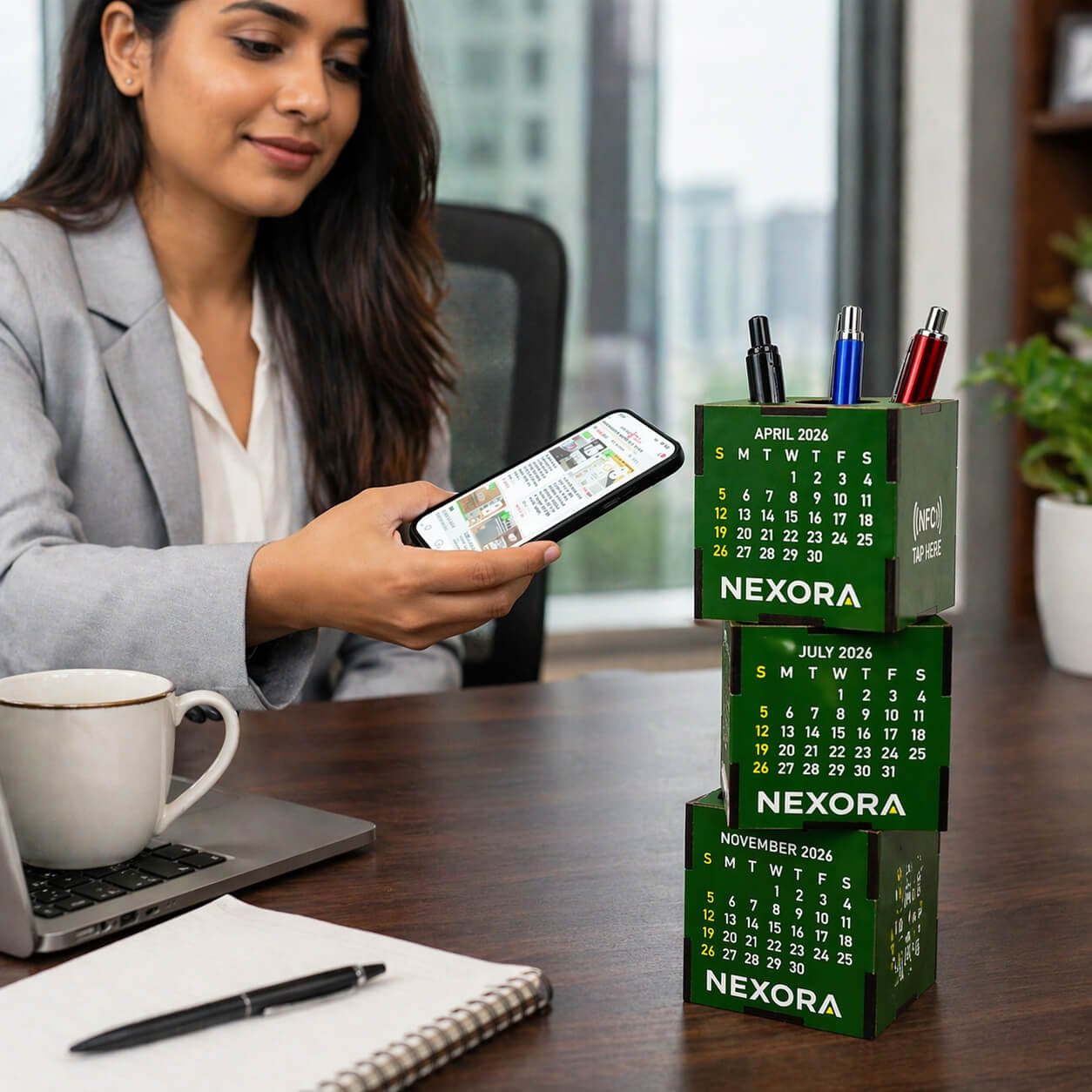 TapCube: 3 Cube Stacking Calendar with Pen stand & NFC  — corporate gift