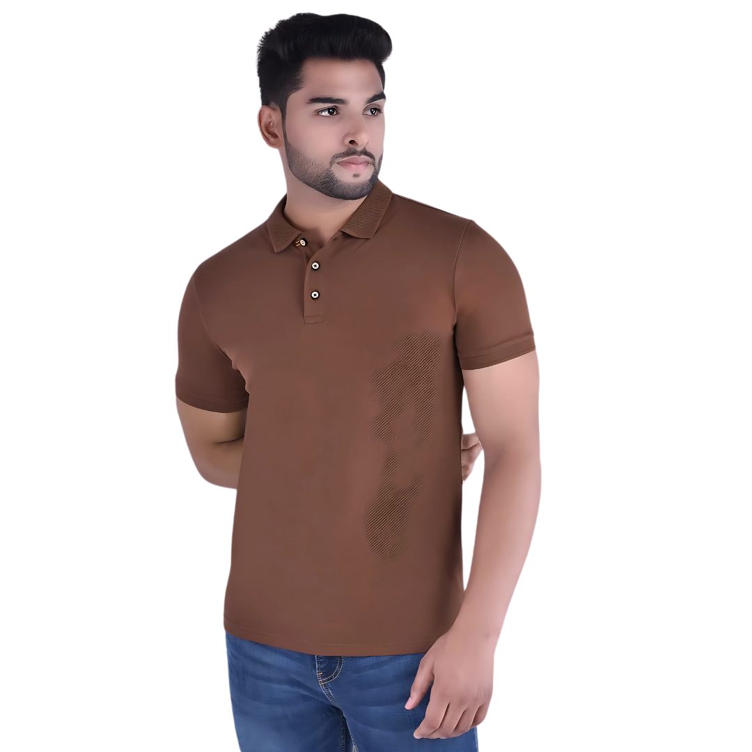 UCB Jacquard Collar Polo T-Shirt – Brown | 100% Cotton Comfort Wear