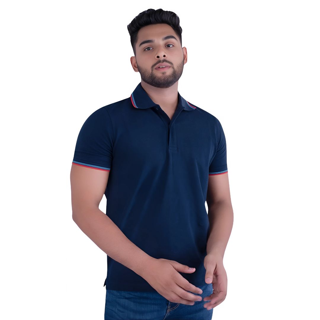 UCB Men’s Navy Blue Cotton Polo T-Shirt front view