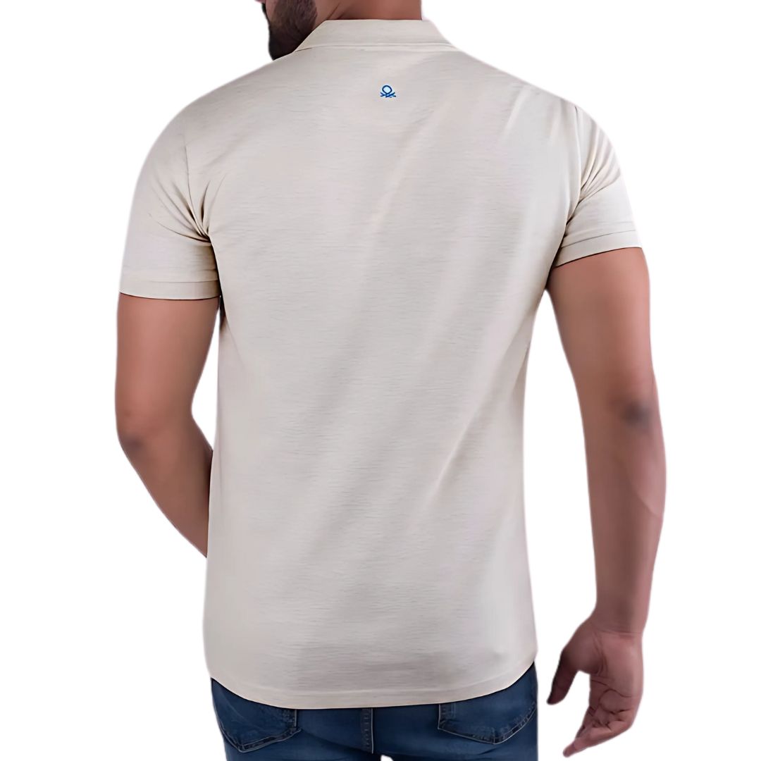 United Colors of Benetton Jacquard Collar Polo T-Shirt – Oatmeal