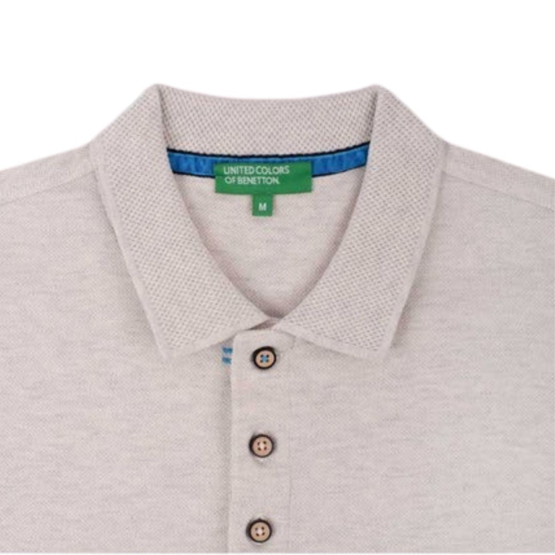 United Colors of Benetton Jacquard Collar Polo T-Shirt – Oatmeal