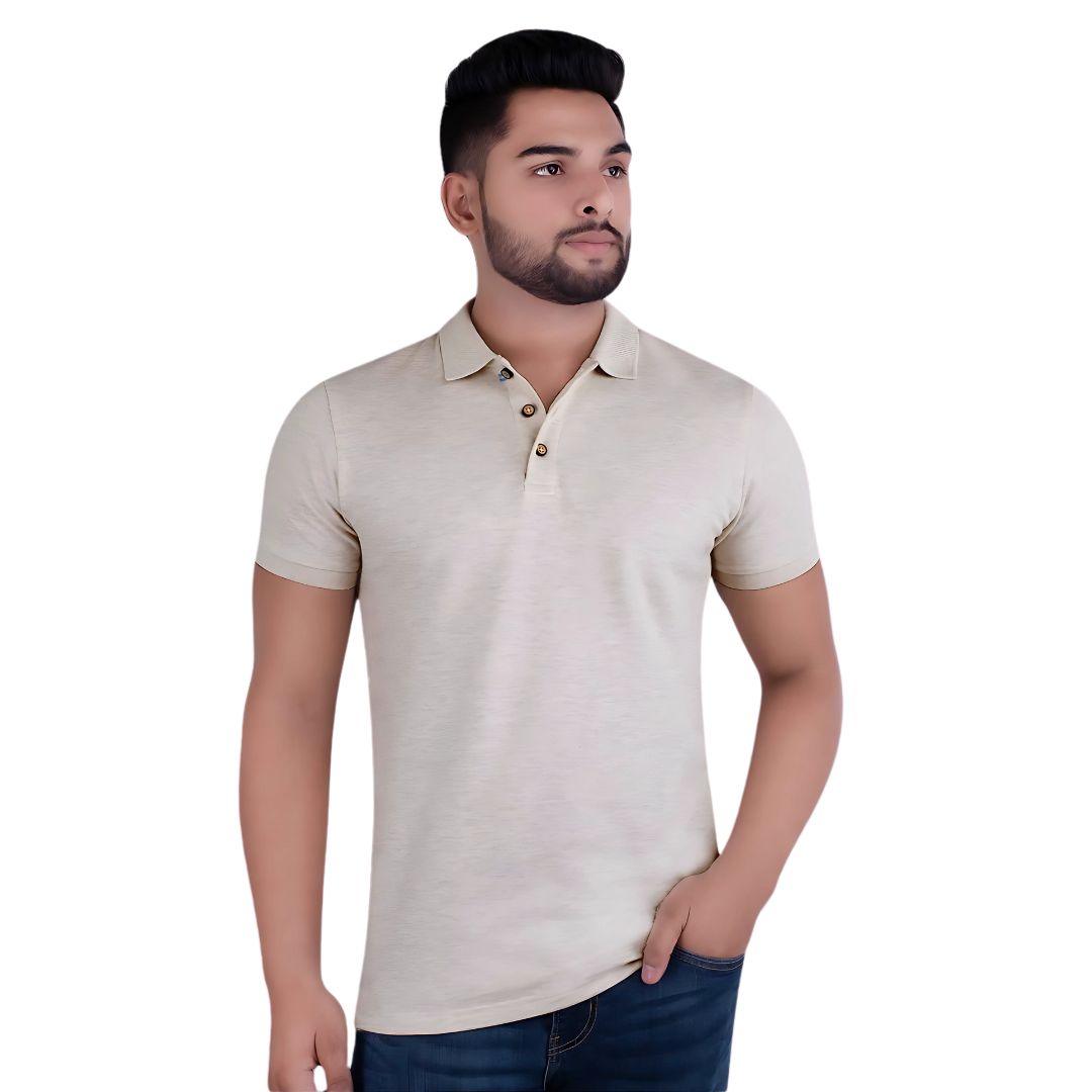 United Colors of Benetton Jacquard Collar Polo T-Shirt – Oatmeal