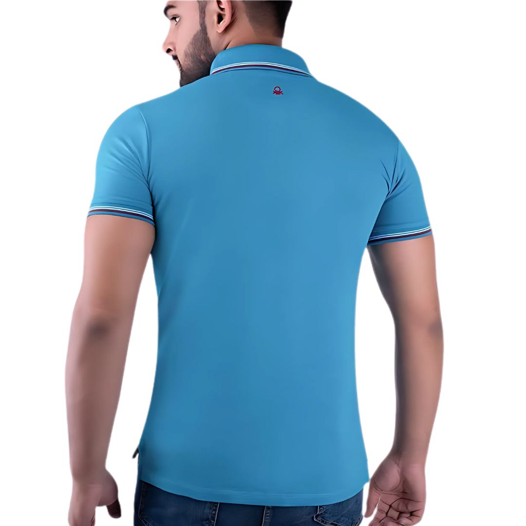 United Colors of Benetton Turquoise Blue Lycra Cotton Polo T-Shirt