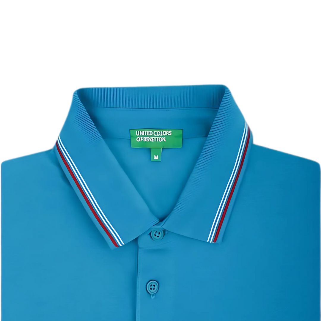 United Colors of Benetton Turquoise Blue Lycra Cotton Polo T-Shirt