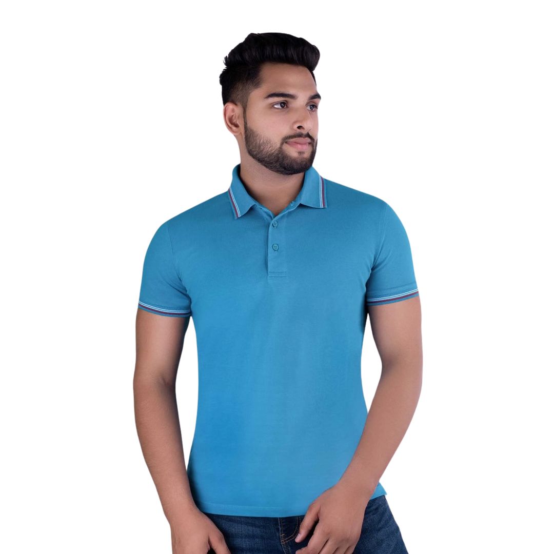 United Colors of Benetton Turquoise Blue Lycra Cotton Polo T-Shirt