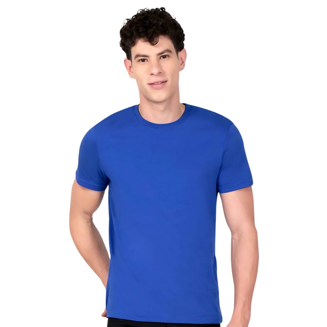 Blue Benetton men’s round neck 100% cotton T-shirt lifestyle view
