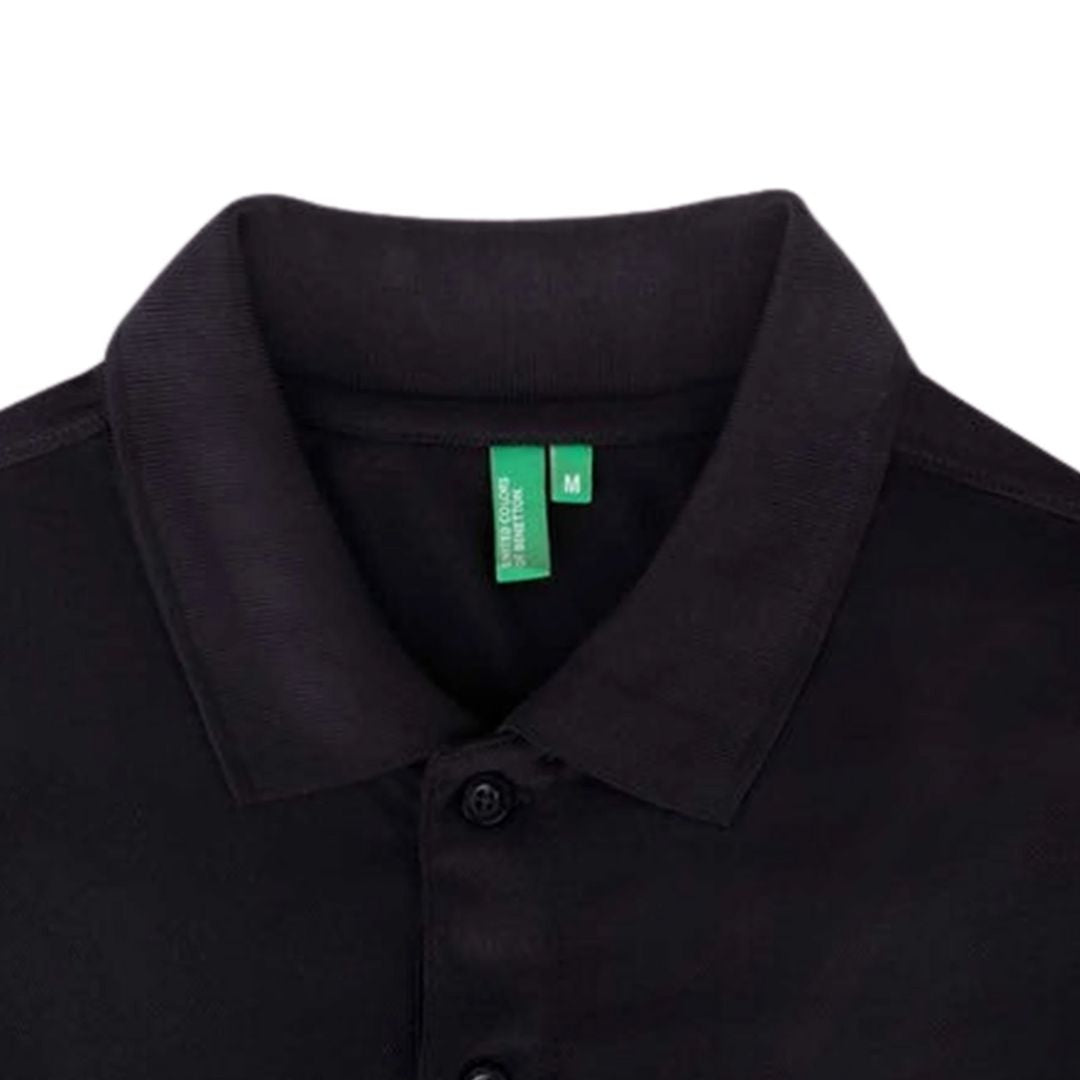 Back view of Benetton UCB black polo T-shirt – lightweight breathable men’s wear