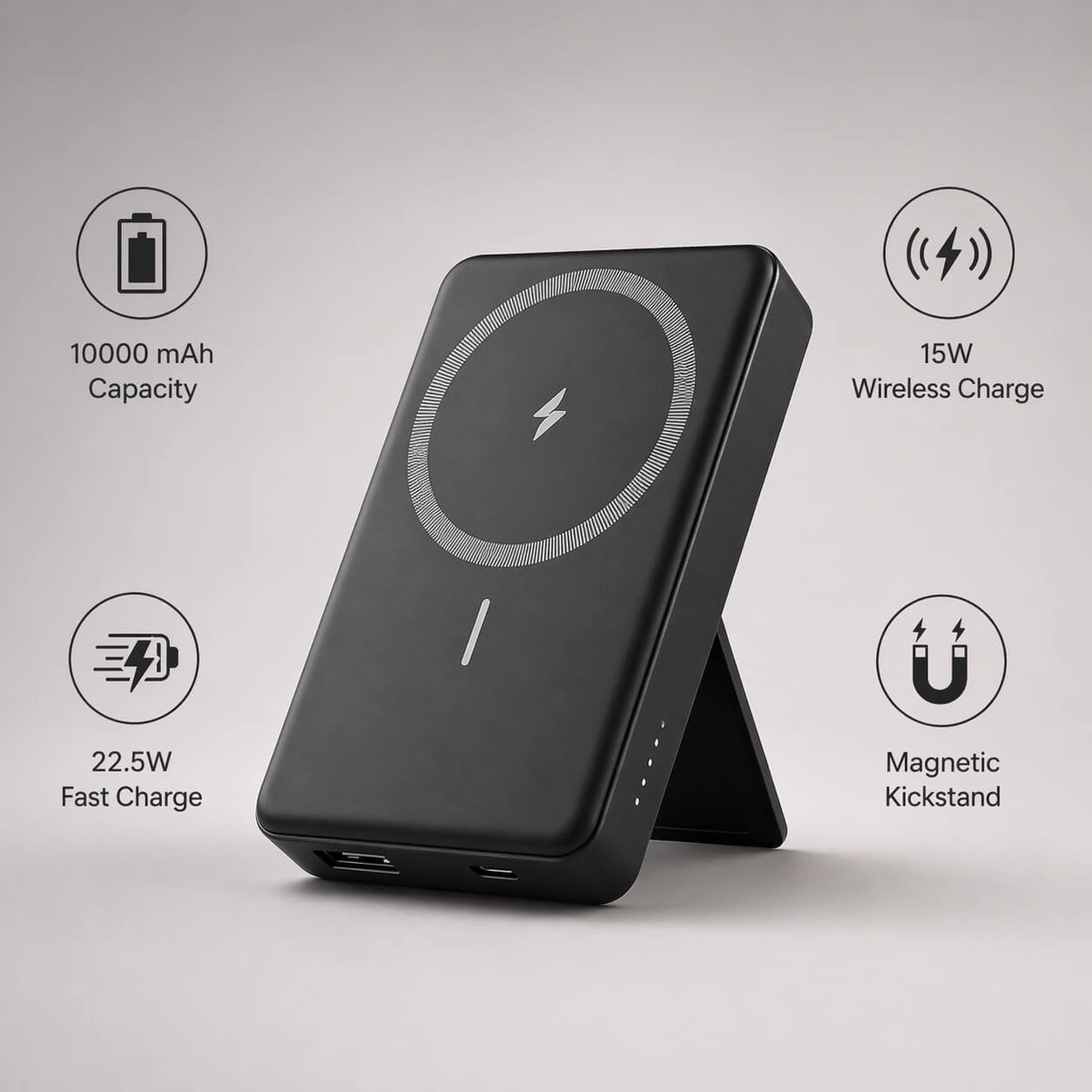 MagKick 10: 10,000 mAh Mini Magnetic Power bank Black — corporate gift