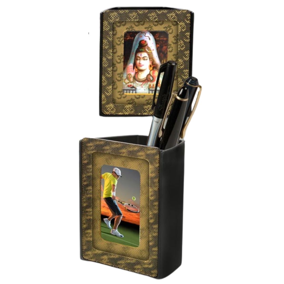 3D photo frame tumbler used as pen stand with stationery
