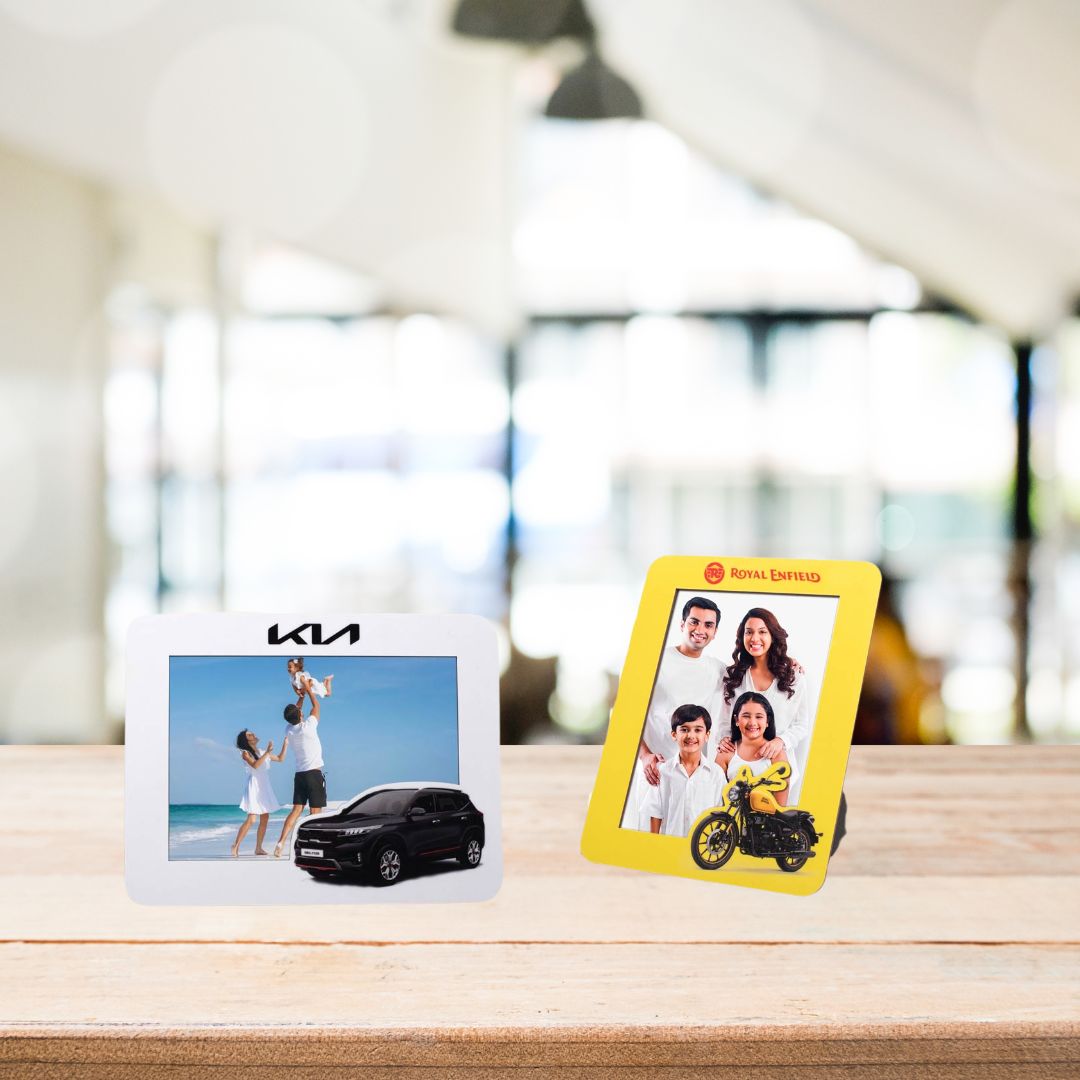 Set of branded high gloss photo frames with Royal Enfield and Kia designs